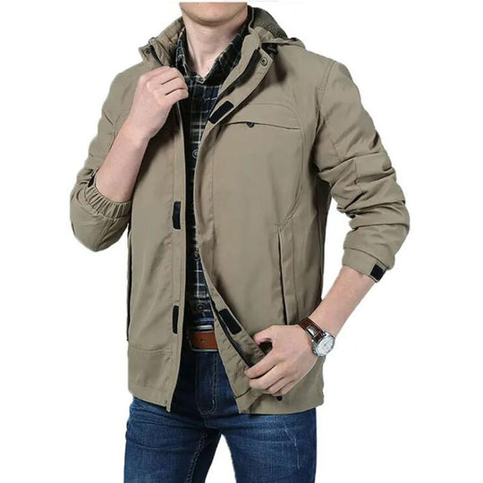 Herren Leichte Utility-Feldjacke mit Kapuze, Reißverschluss und Multifunktionstaschen Shop Nory