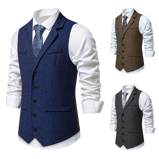 Herren taillierte Fischgrät-Weste mit Reverskragen und klassischer Knopfleiste Shop Nory