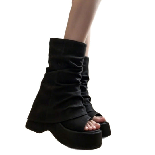 Damen Offene Slouch-Stiefel mit Plateau-Sohle und Zehenöffnung Shop Nory