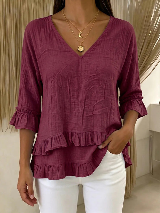 Damen Verspielte Langarm Bluse mit Volant Shop Nory