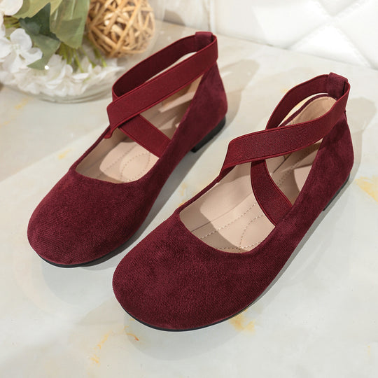 Damen Ballerinas mit elastischen Kreuzriemen und weichem Samtvelours-Obermaterial Shop Nory