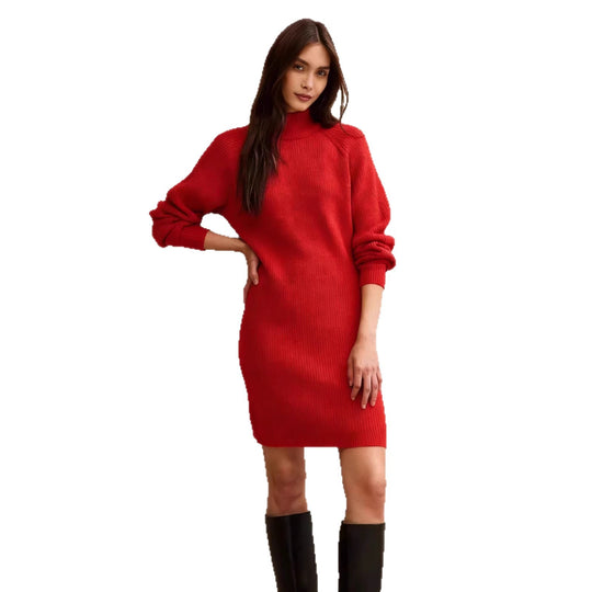 Damen Strickkleid in taillierter Silhouette mit Stehkragen und Raglanärmeln Shop Nory