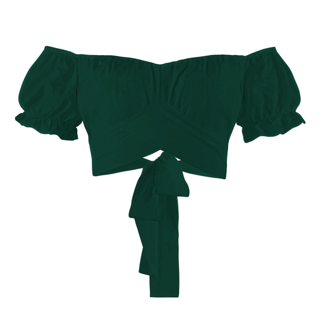 Damen Off-Shoulder Crop-Top mit Rüschärmeln und Binde-Detail Shopnory
