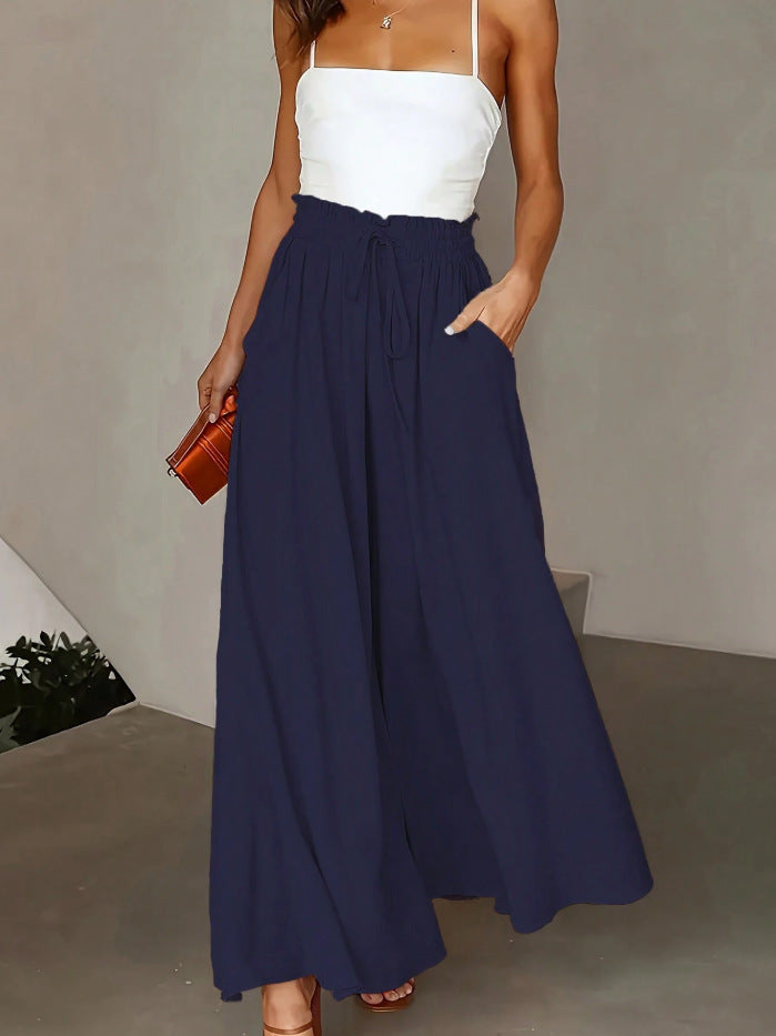Damen nan fließende Palazzo-Hose mit Paperbag-Taille und tiefen Eingrifftaschen Shop Nory