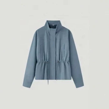 Damen Leichte Taillierte Übergangsjacke mit Stehkragen, Tunnelzug und verdecktem Verschluss Shop Nory