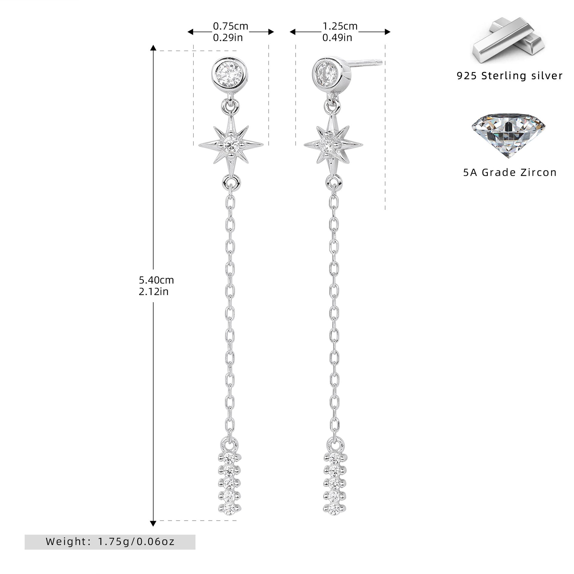 Damen goldene Ohrhänger mit funkelnden Zirkonen und eleganten Kettendetails Shop Nory