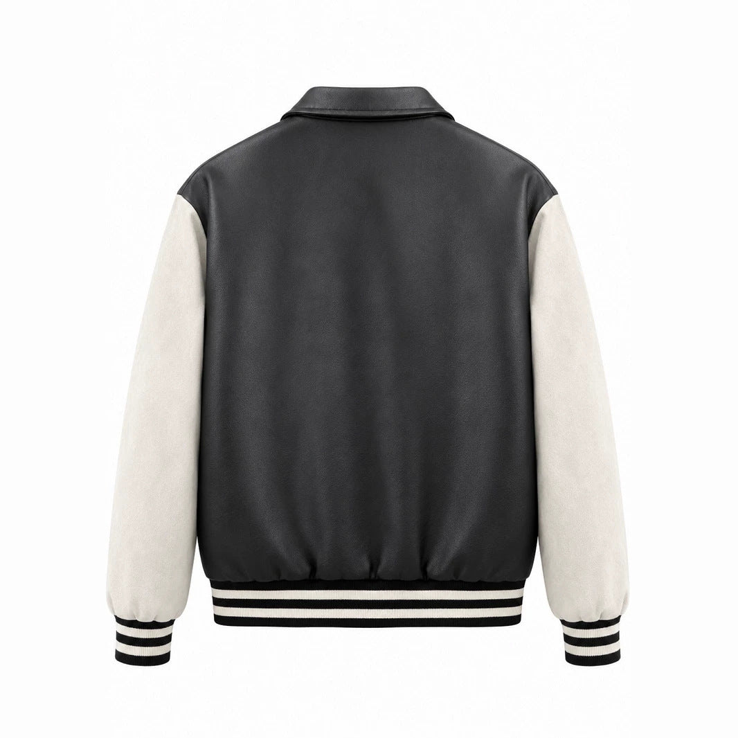 Herren Letterman-Jacke im Retrostil mit Kunstlederkörper und Wildlederärmeln Shop Nory