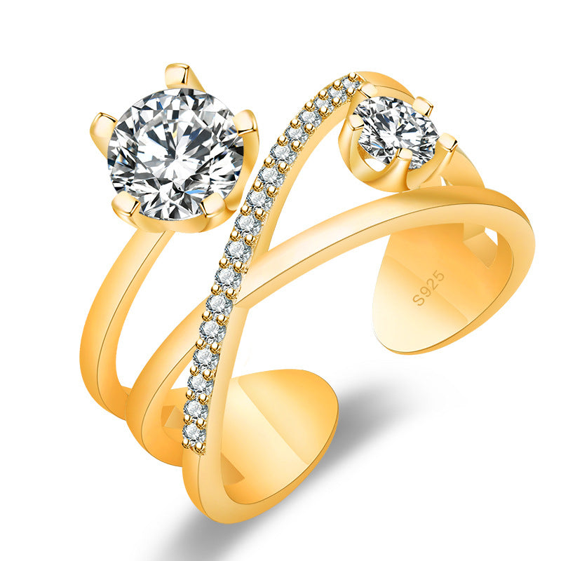 Damen Ring mit funkelnden Zirkonia und elegantem Kreuzdesign Shop Nory