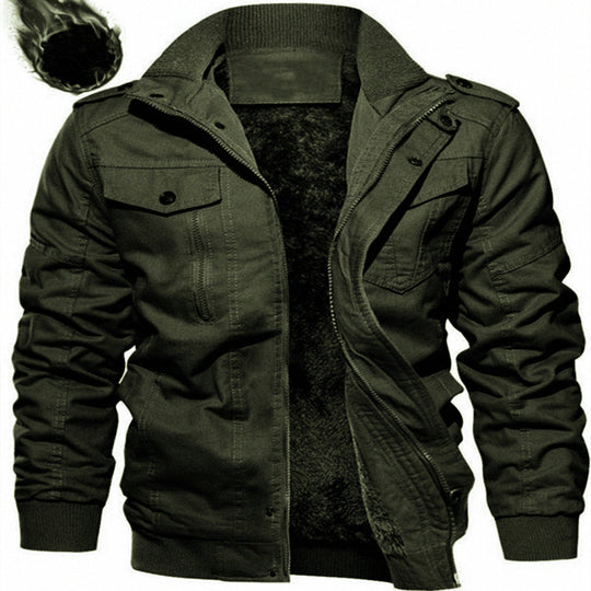 Herren Militärinspirierte Canvas Fieldjacke mit Teddyfutter und Stehkragen Shop Nory