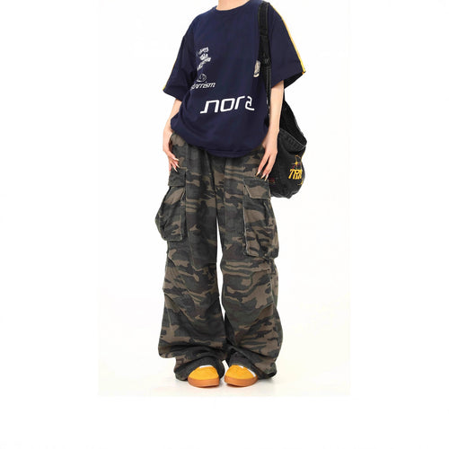 Damen Cargo-Hose mit weitem Bein und camouflagemuster Shop Nory