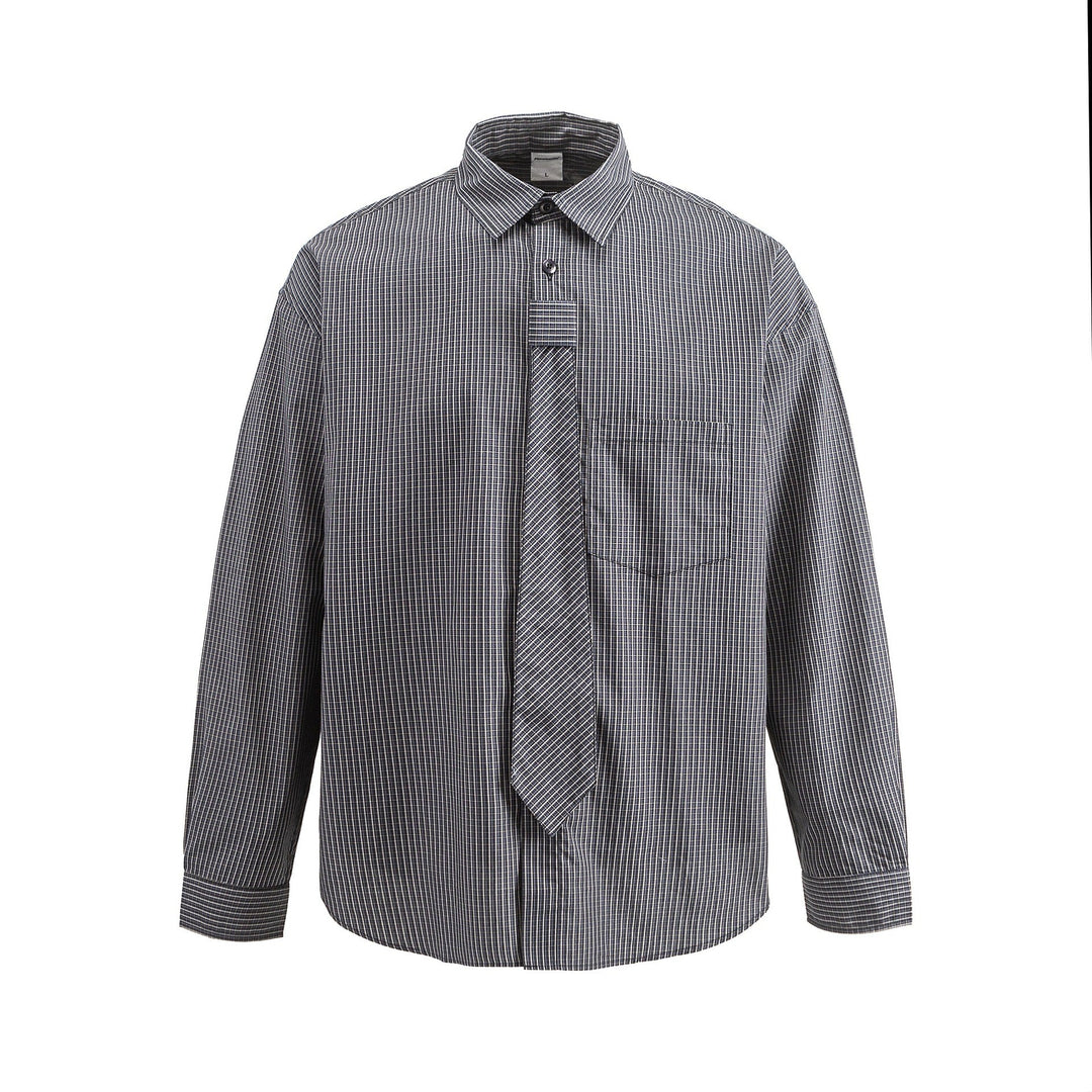 Herren Kariertes Langarm-Hemd mit integrierter Krawattenblende Shop Nory