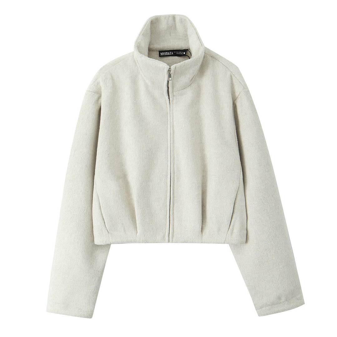 Damen Kastige Fleecejacke mit Stehkragen und verdecktem Reißverschluss Shop Nory