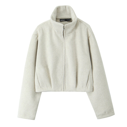 Damen Kastige Fleecejacke mit Stehkragen und verdecktem Reißverschluss Shop Nory