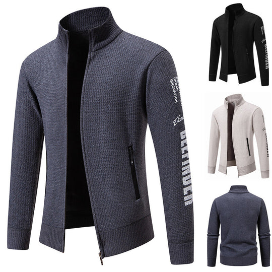 Herren Strukturierte Strickzipjacke mit Waffelstruktur, Stehkragen und Reißverschlusstaschen Shop Nory