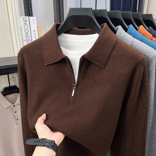 Herren Feinstrick-Halbzipp-Polo mit Hemdkragen und feiner Rippenstruktur Shop Nory