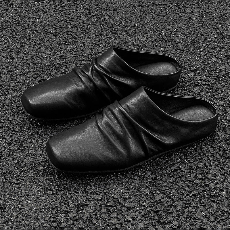 Damen Leder-Mules mit quadratischer Zehenpartie und gerafftem Obermaterial Shop Nory