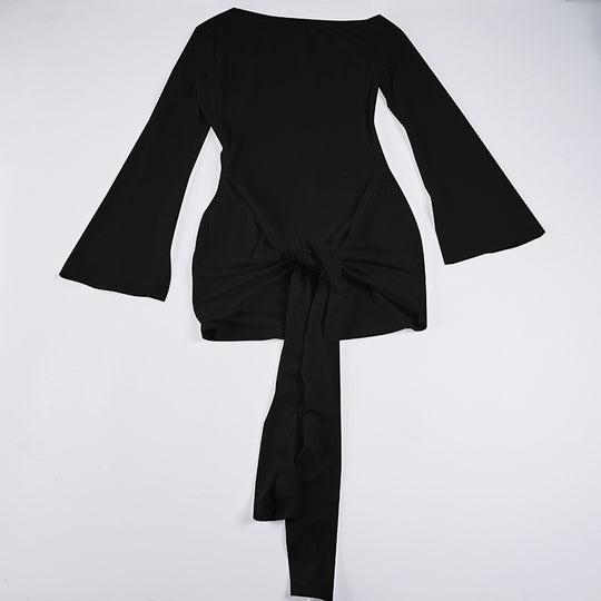Damen nan tailliertes Wickelshirt mit weiten Trompetenärmeln und extra langem Bindeband Shop Nory