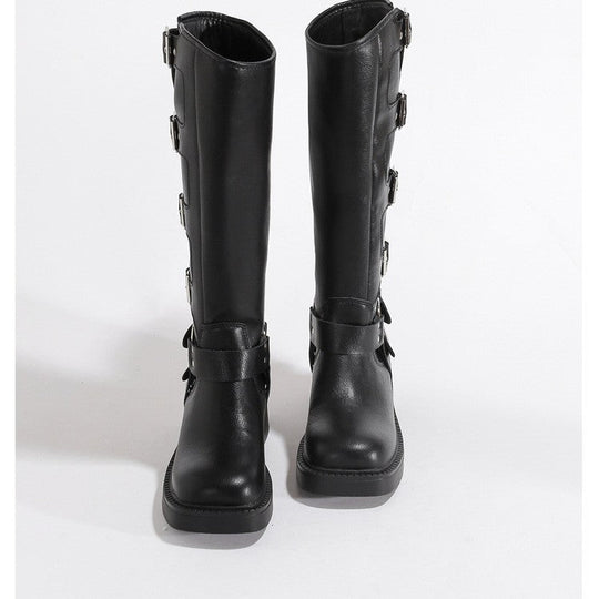 Damen Modische Stiefel mit verstellbaren Schnallen und robuster Sohle