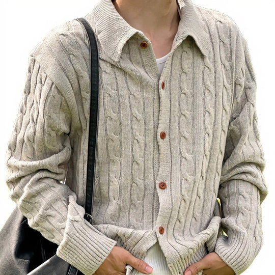 Herren Strickjacke mit Zopfmuster, Hemdkragen und durchgehender Knopfleiste Shop Nory