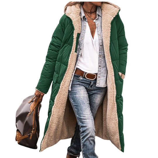 Damen lange, gefütterte Winterjacke mit Fleece-Futter