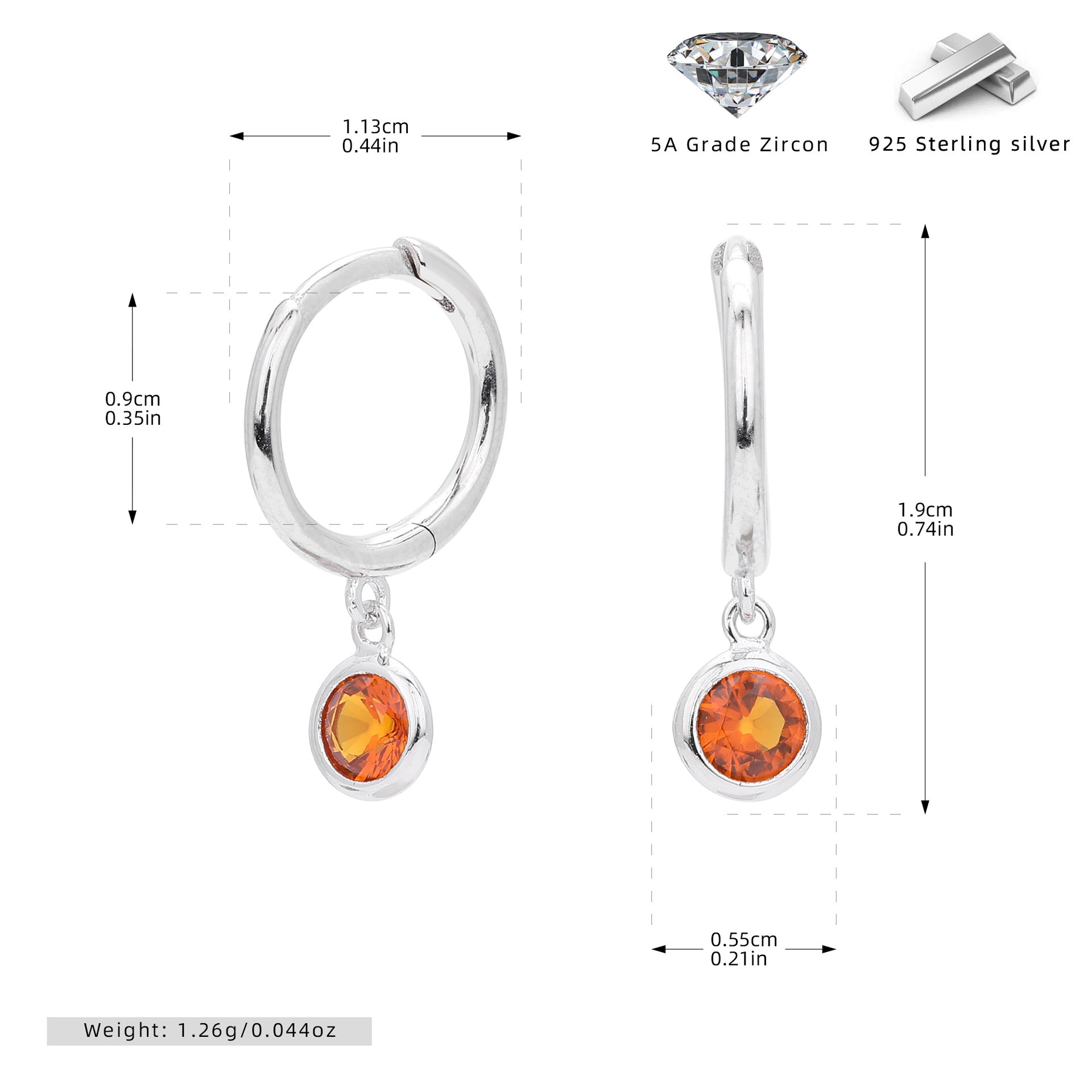 Damen Ohrhänger mit Smoky Zirkon-Anhängern aus hochwertigem 925 Sterling Silber Shop Nory