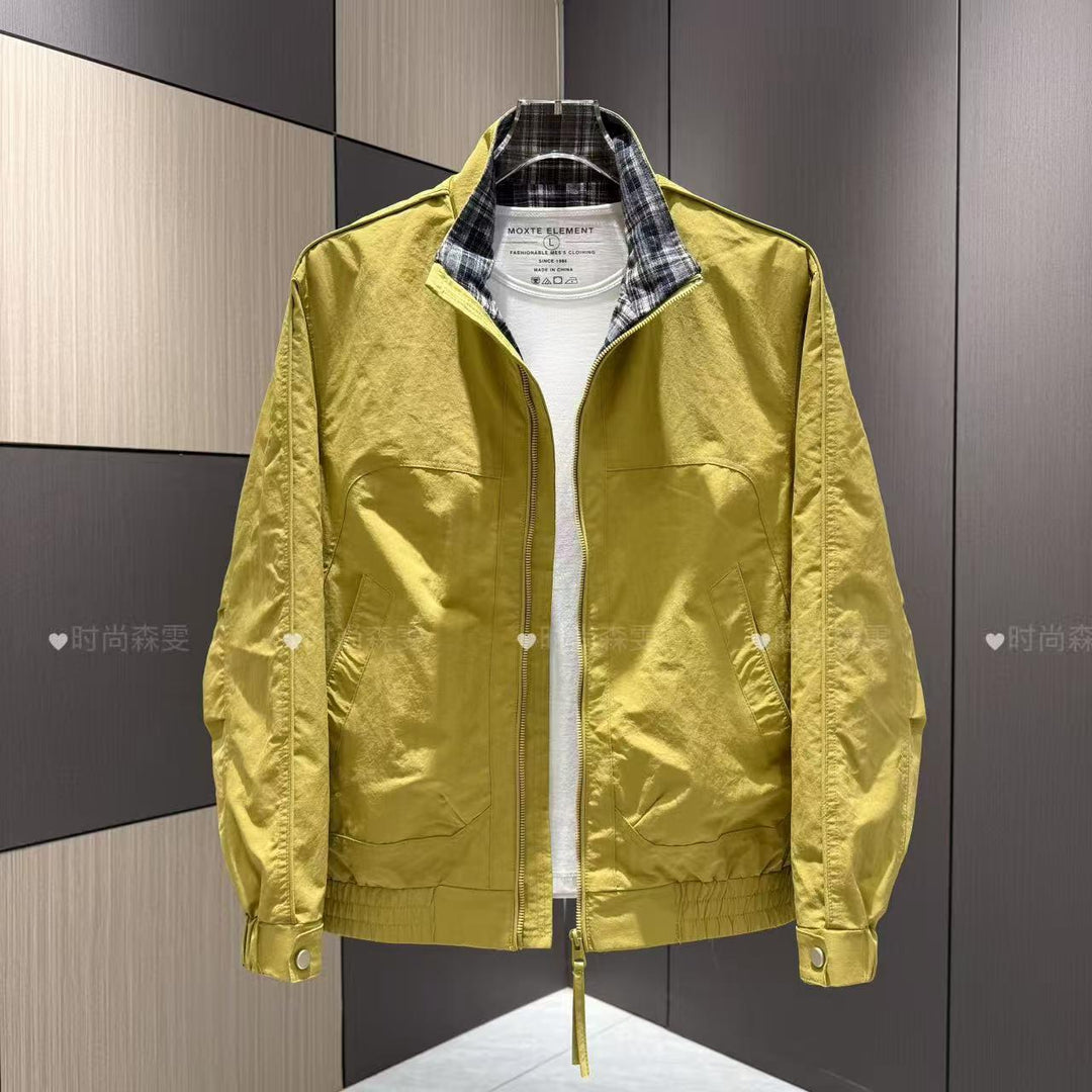 Herren Leichter Baumwoll-Mix Blouson mit Stehkragen und Karofutter Shop Nory