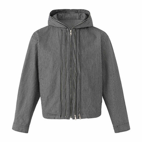 Unisex Gestreifte Kapuzen-Blousonjacke mit Doppelreißverschluss und elastischem Saum Shop Nory