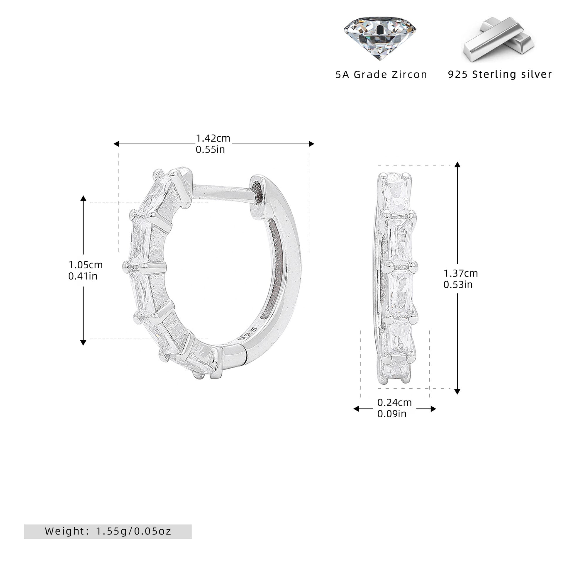 Damen Creolen mit funkelnden Zirkon-Elementen aus hochwertigem 925 Sterling Silber Shop Nory