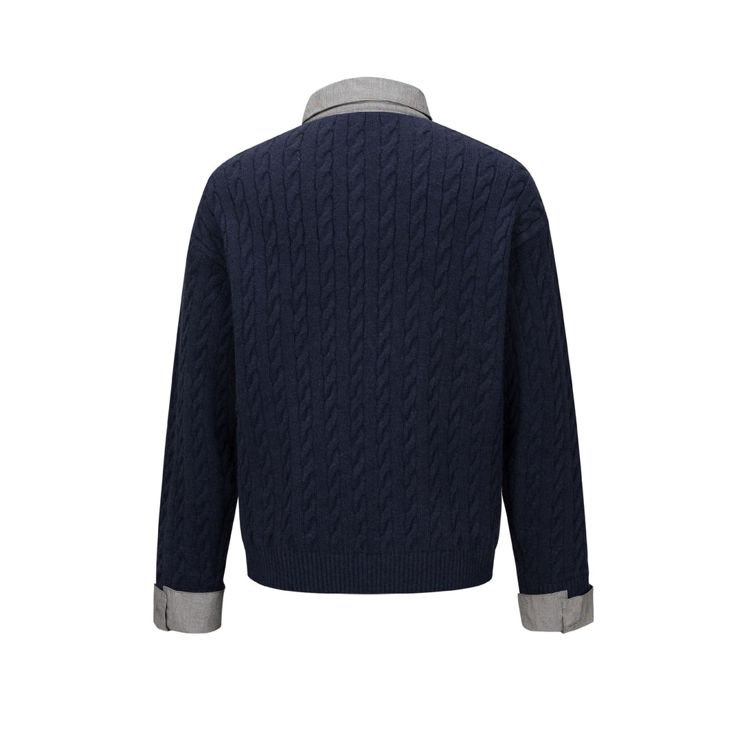 Herren Strukturierter Strickpullover mit integriertem Hemdkragen und Dreiknopf‑Leiste Shop Nory