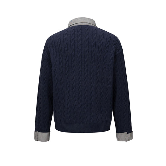 Herren Strukturierter Strickpullover mit integriertem Hemdkragen und Dreiknopf‑Leiste Shop Nory