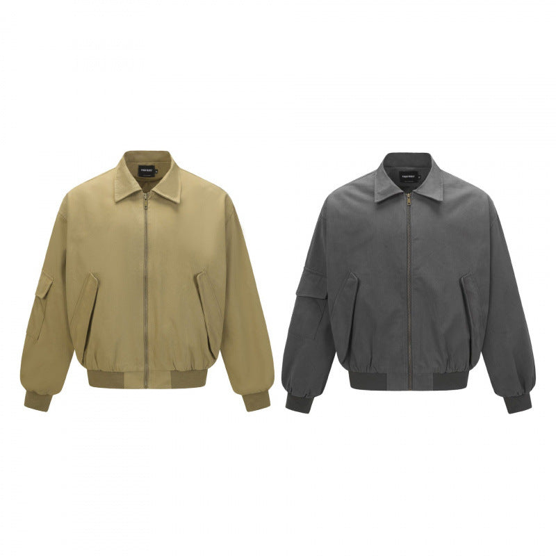 Unisex Oversize-Bomberjacke im Utility-Stil mit Reißverschluss, aufgesetzten Klappentaschen und Rippabschluss Shop Nory