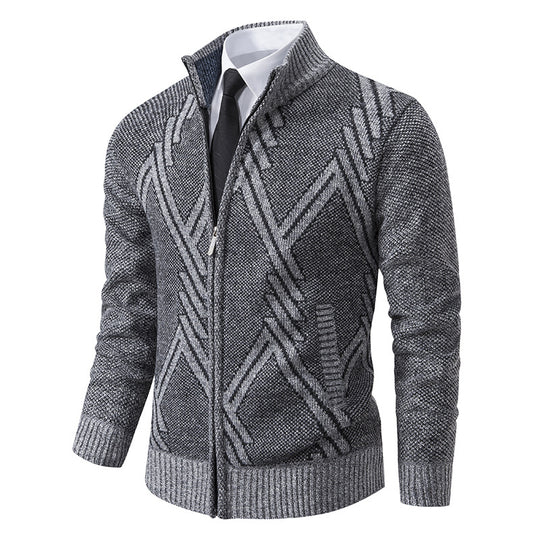 Herren Strick-Zipcardigan mit Stehkragen und strukturiertem Jacquardmuster Shop Nory