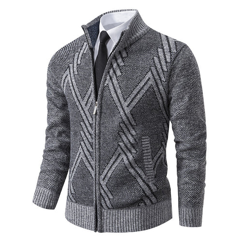 Herren Strick-Zipcardigan mit Stehkragen und strukturiertem Jacquardmuster Shop Nory