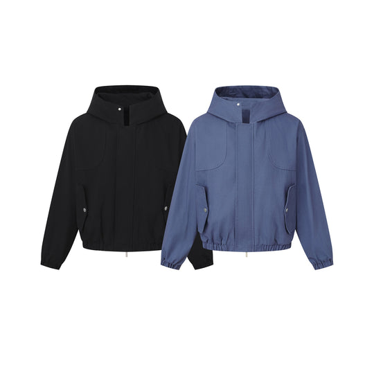Damen Kurz geschnittene Kapuzenblousonjacke mit Tunnelzugsaum und aufgesetzten Pattentaschen Shop Nory