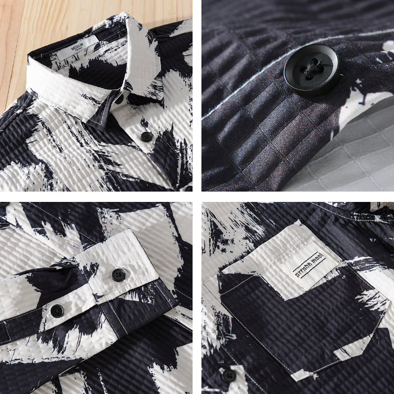 Herren Gekreppte Overshirt‑Hemdjacke mit abstraktem Pinselprint und Brusttasche Shop Nory