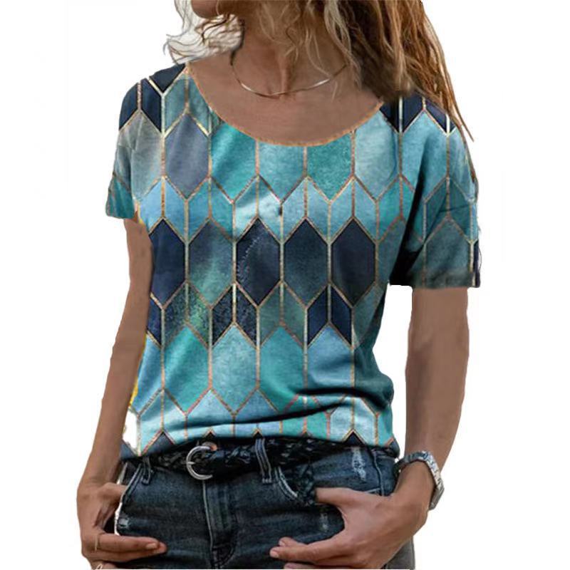 Damen Kurzarm Oberteil mit geometrischem Muster