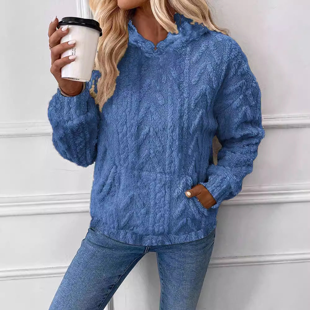 Damen nan kuscheliger Teddyfleece-Pullover mit Kängurutasche und leichtem Stehkragen Shop Nory
