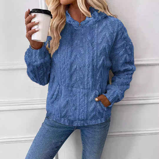 Damen nan kuscheliger Teddyfleece-Pullover mit Kängurutasche und leichtem Stehkragen Shop Nory