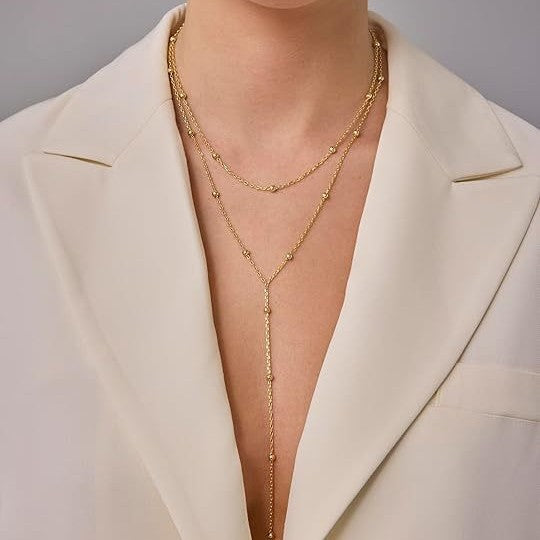 Damen Y-Halskette mit funkelndem Zirkonia-Anhänger und filigranem Design Shop Nory