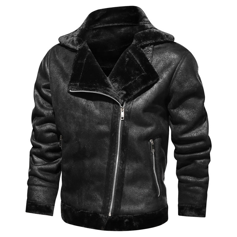 Herren Lederimitat-Fliegerjacke mit Teddyfutter und asymmetrischem Reißverschluss Shop Nory