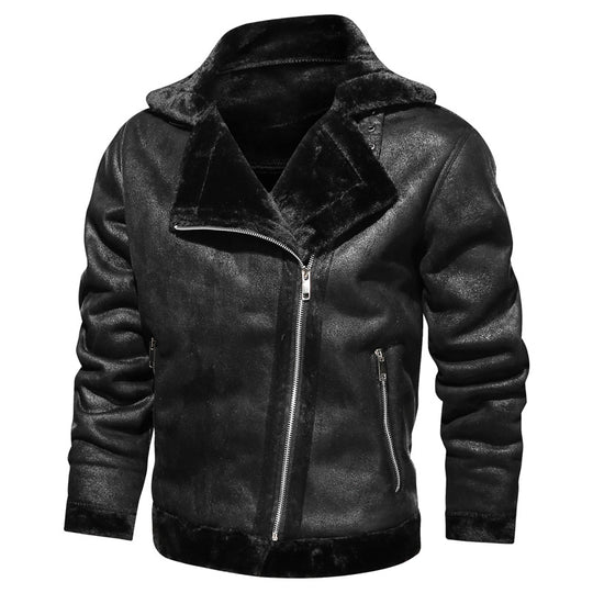 Herren Lederimitat-Fliegerjacke mit Teddyfutter und asymmetrischem Reißverschluss Shop Nory