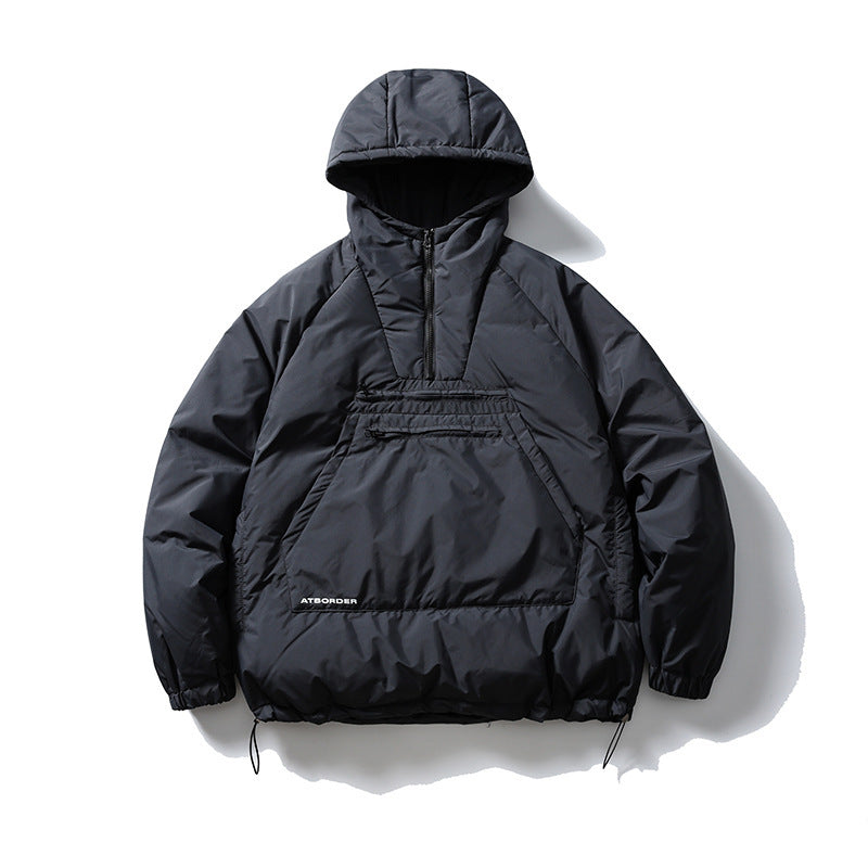 Unisex Wattierter Kapuzenpullover-Anorak mit halbem Reißverschluss, Kängurutasche und Kordelzug Shop Nory
