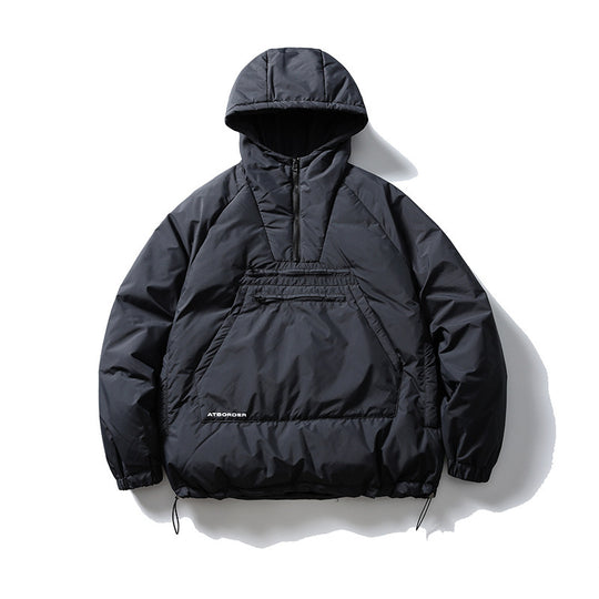 Unisex Wattierter Kapuzenpullover-Anorak mit halbem Reißverschluss, Kängurutasche und Kordelzug Shop Nory