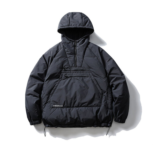 Unisex Wattierter Kapuzenpullover-Anorak mit halbem Reißverschluss, Kängurutasche und Kordelzug Shop Nory