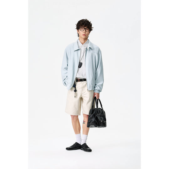 Unisex Oversize-Denim-Blouson mit fransigen Kanten und Druckknopfleiste Shop Nory