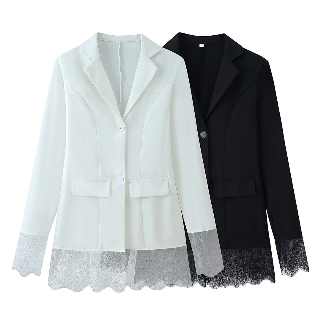Damen Langblazer mit Spitzenbesatz an Saum und Manschetten, taillierter Schnitt Shop Nory