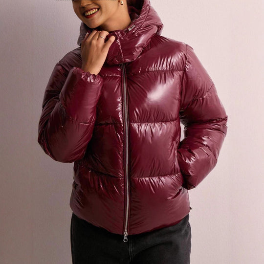 Damen Hochglanz Steppjacke mit Kapuze