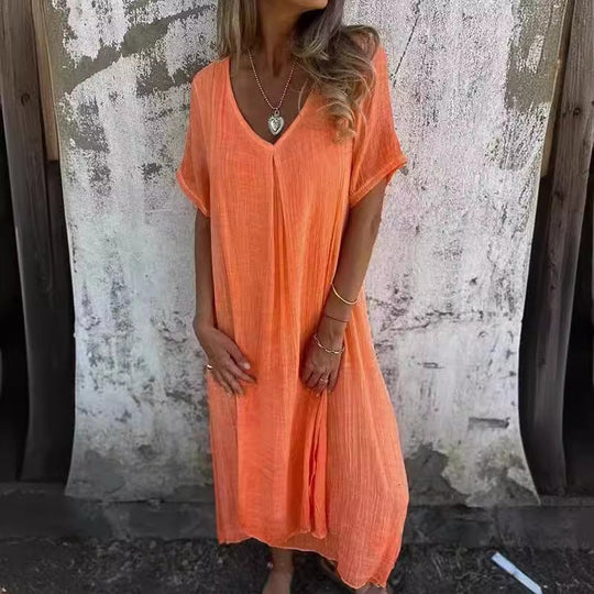 Damen Leichtes Sommerkleid mit V-Ausschnitt und weiten Ärmeln