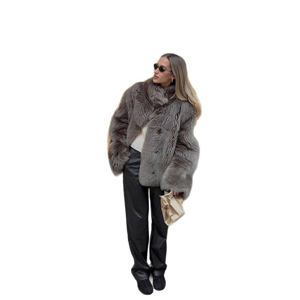 Damen Kurzmantel aus luxuriösem Teddy-Kunstpelz mit Ballonärmeln und Schalkragen Shop Nory