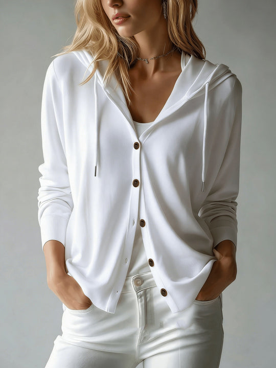Damen nan leichter Kapuzen-Cardigan mit Knopfleiste und Tunnelzug Shop Nory